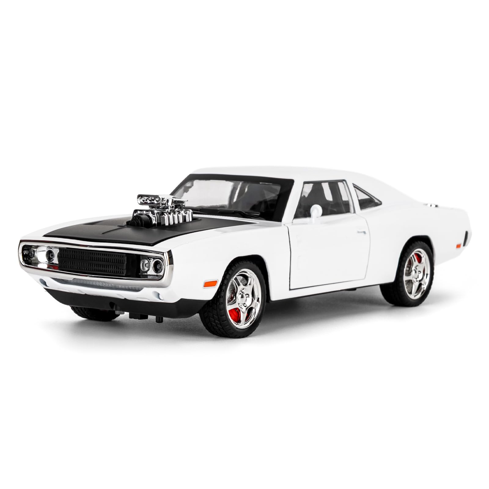 TGRCM-CZ 1/24 Charger Model Car, Zinc Alloy Pull Back Vehicles Model Car with Sound and Light for Collectors & Kids 3+ Years Old Birthday Gift (White)