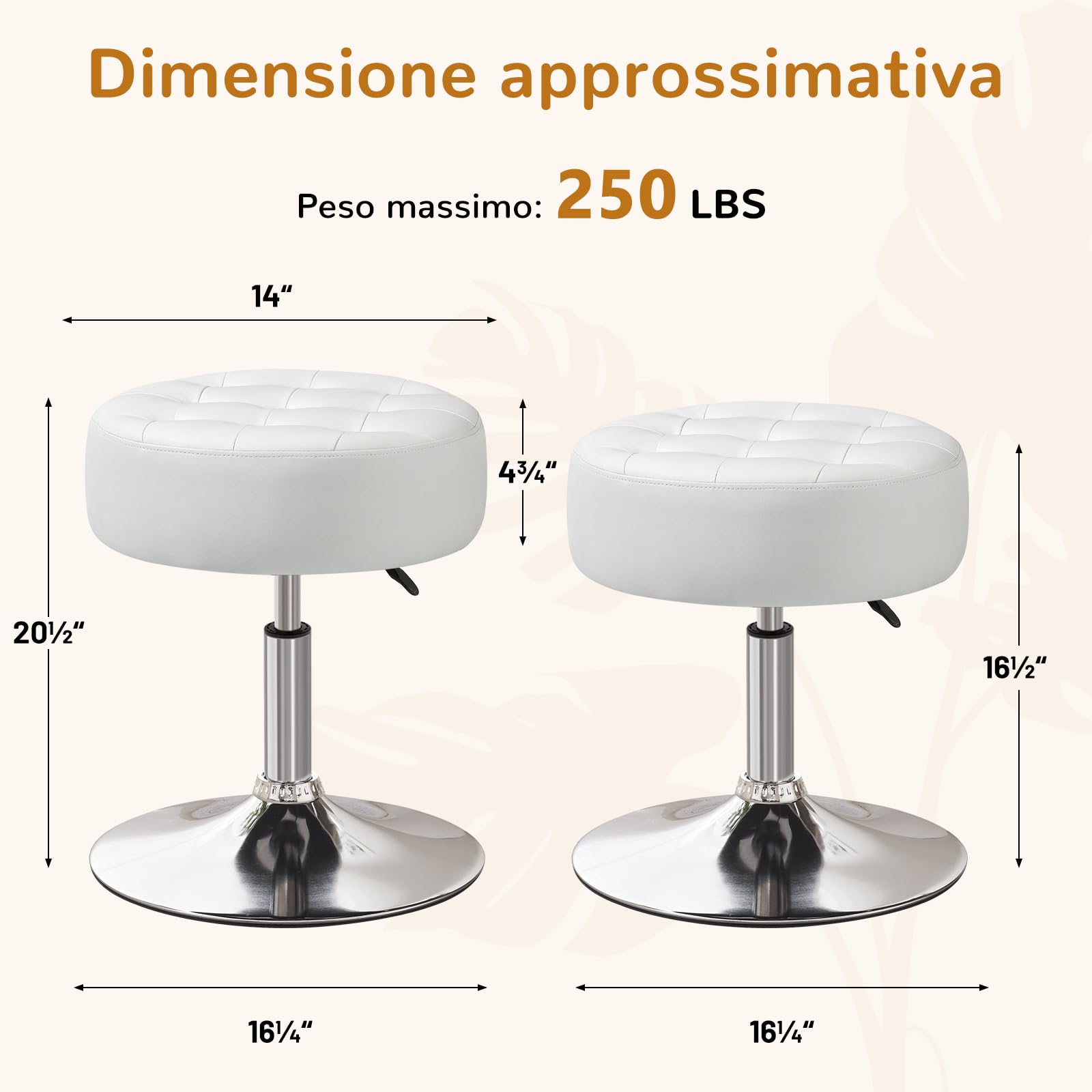 Tabouret de Coiffeuse, Tabouret de Maquillage, Tabouret Pivotant Réglable en Hauteur, Tabouret de Bar Rond Rembourré en Similicuir pour Chambre à Coucher Salon Salle à Manger, Blanc