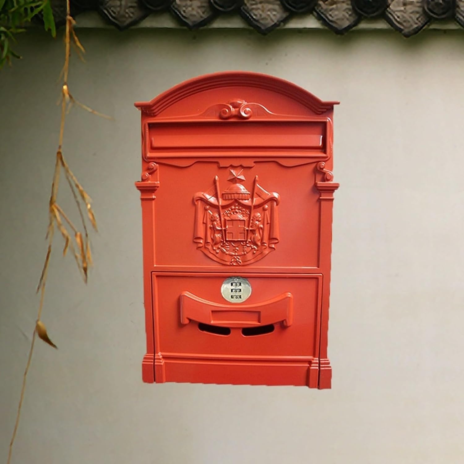 Vintage Mailbox Wall Mount,Mailbox for Outside, Metal Mailboxes with Combination Lock, Weatherproof Secure Mailbox, Locking Mailbox, for Outdoor, Home,Decor(Bronze)
