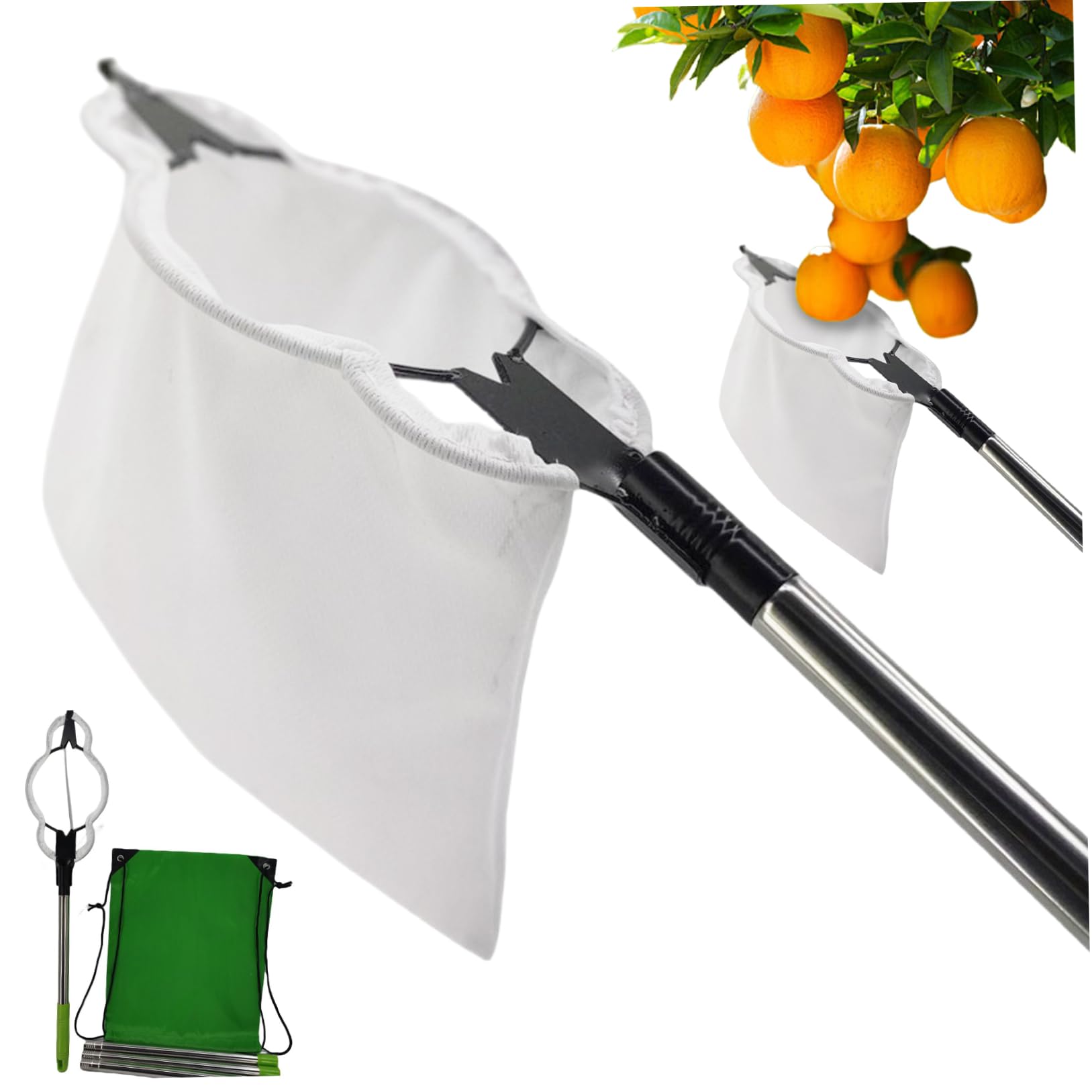 StaZamor 94.5 Inch 6-Section Detachable Aluminium Alloy Fruit Picker Pole with Harvest Storage Bag, Fruit Picker Tool for Pear Peach Lemon Orange, Garden Harvest