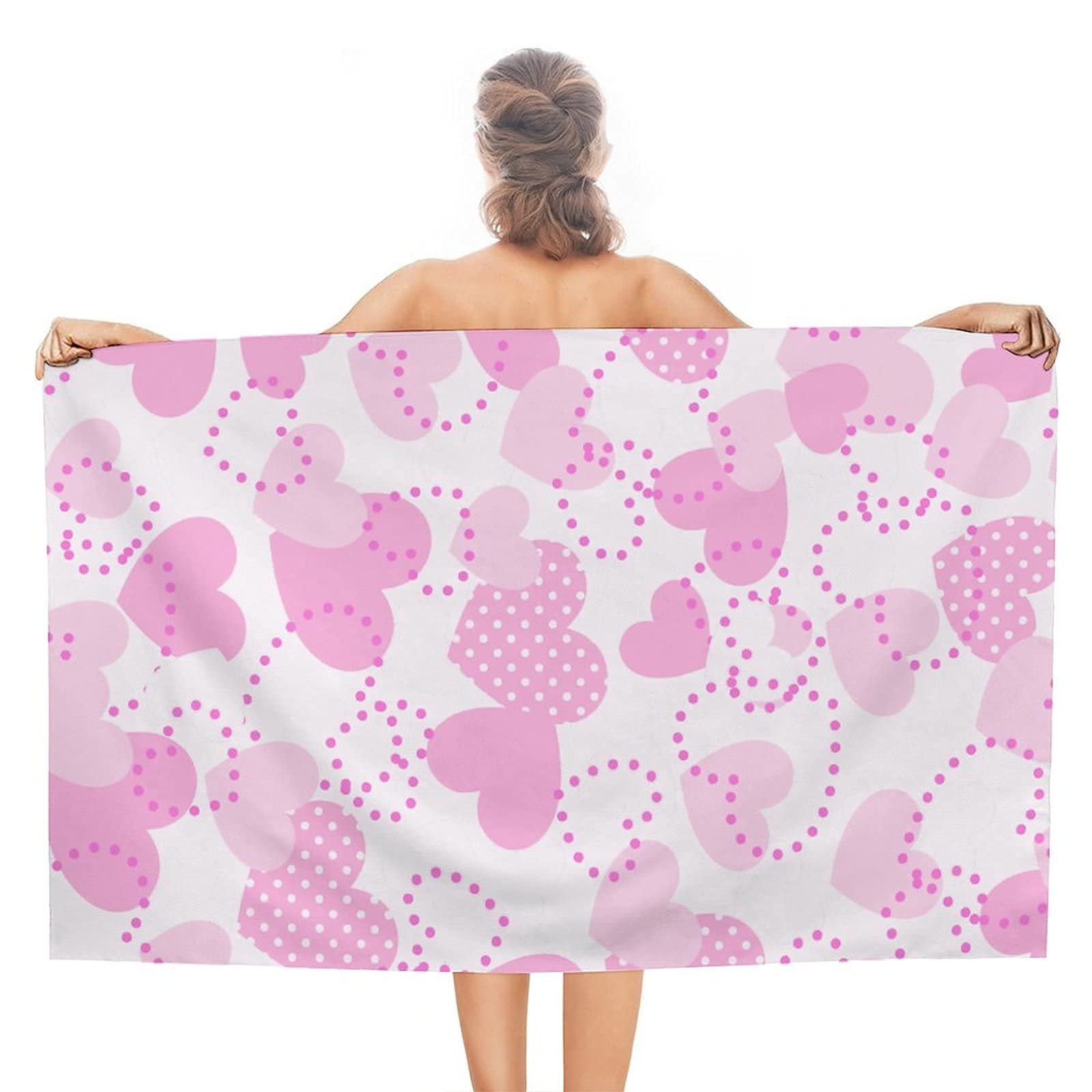 Lsjuee Heart Beach Towels Microfiber Sand Resistant Superfine Fiber Beach Towel Oversized Girls for Cruise Pool Gym Fitness Exercise or Training Beach Hawaii Other Water Activities 32INx52IN