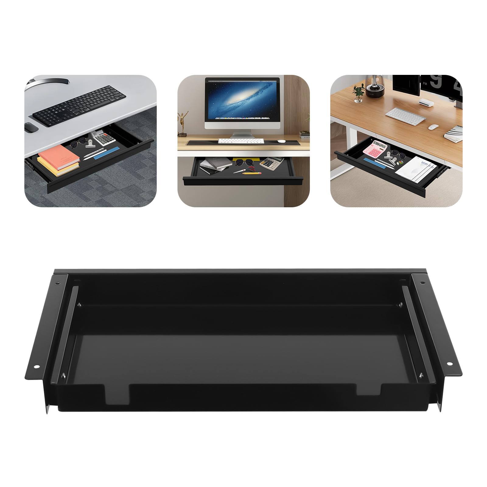 Under Table Mount Box Under Desk Drawer 18 Inch Under Desk Mounted Sliding Pull-Out Drawer ...