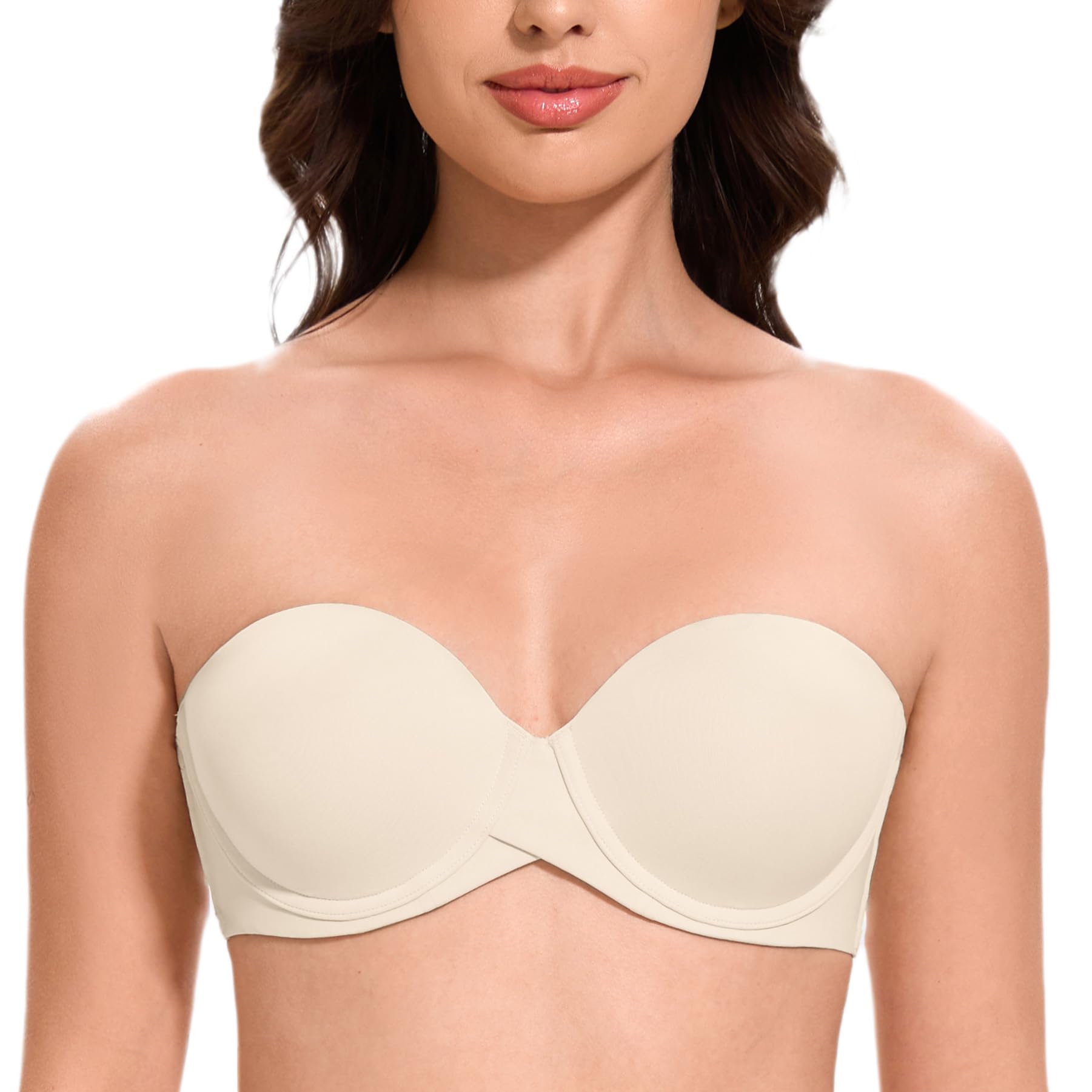 MELENECA Women's Push up Strapless Bras with Lift Stay Put Padded Cup Sand Dollar 42C