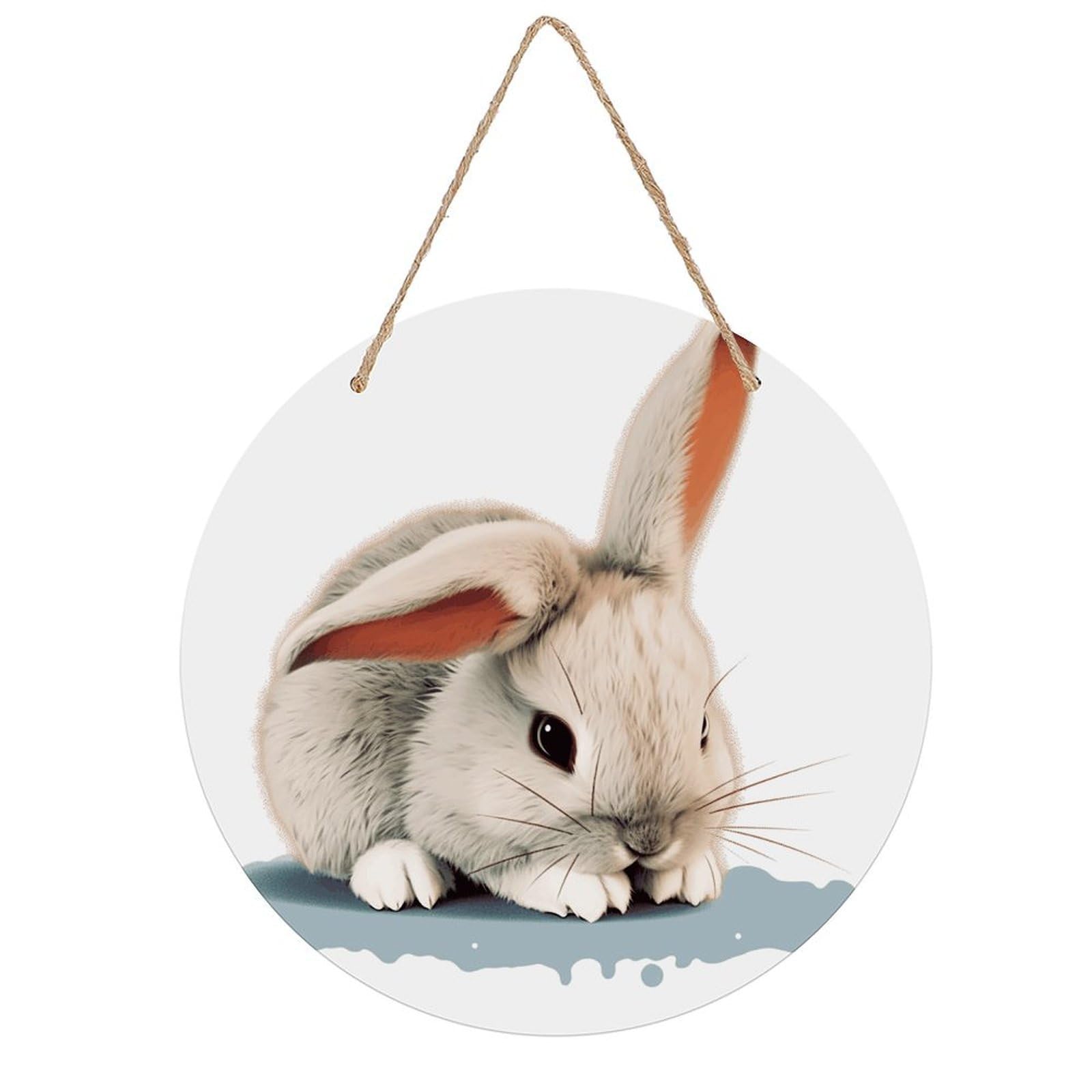 FekiLoot Cry Rabbit Wall Art Decor Round Wood Hanging Sign Decoration Wooden Circle Door Sign Round Hanging Decorative Wood Plaque Door Hanger for Home Outdoor Indoor Decoration