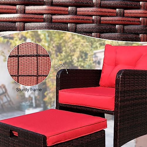 Outdoor-Furniture-5-Piece-Patio-Conversation-Set-PE-Wicker-Rattan-Lounge-Chairs-with-Ottoman-for-Porch-Lawn-Garden-Balcony-Poolside-Red Outdoor Furniture 5 Piece Patio Conversation Set PE Wicker Rattan Lounge Chairs with Ottoman for Porch Lawn Garden Balcony Poolside Red