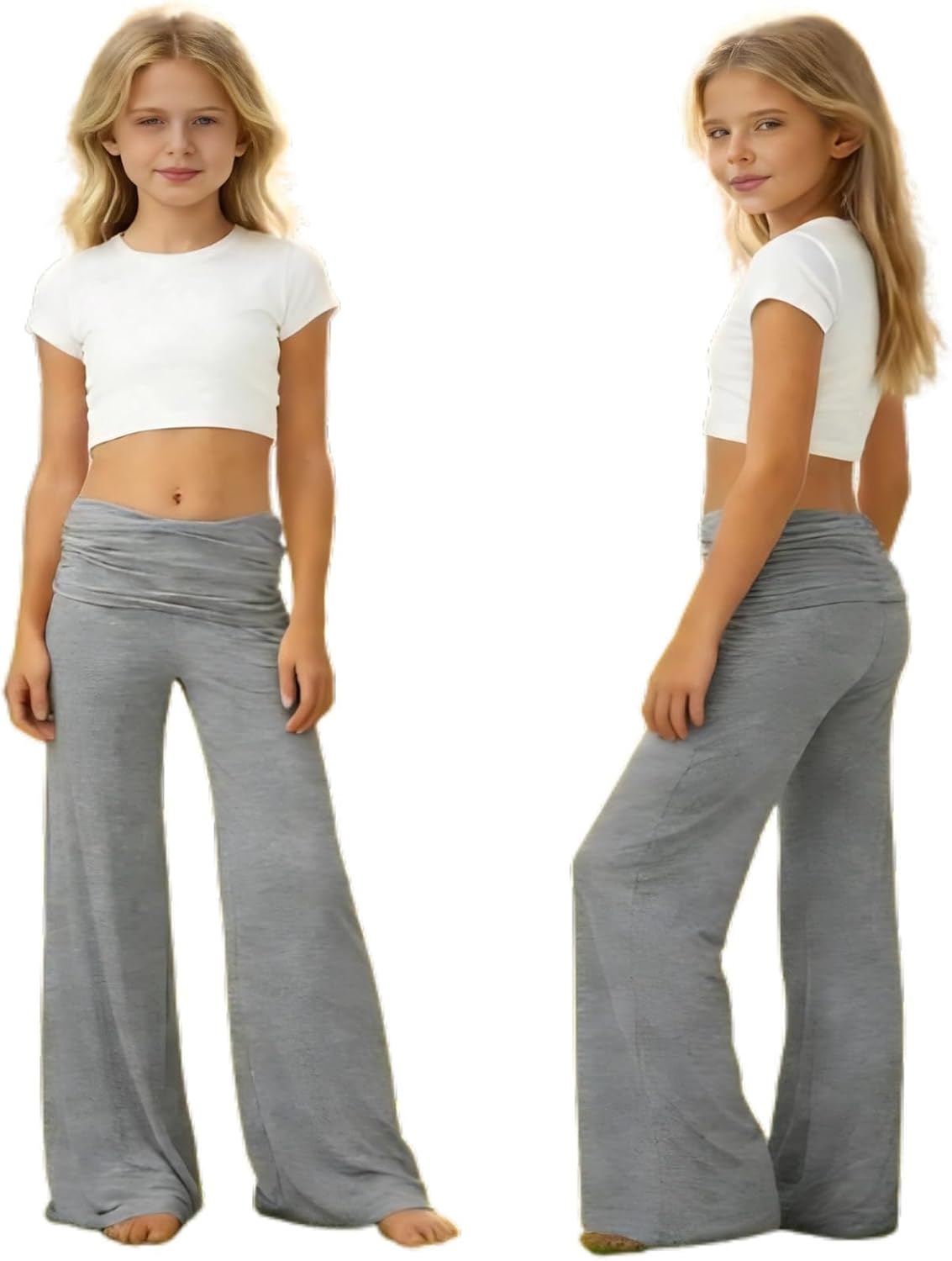 Yoga Pants for Girls Fold Over Low Waist Wide Leg Sweatpants Stretch Casual Flare Leggings Bell Bottoms Y2K Foldover Pants