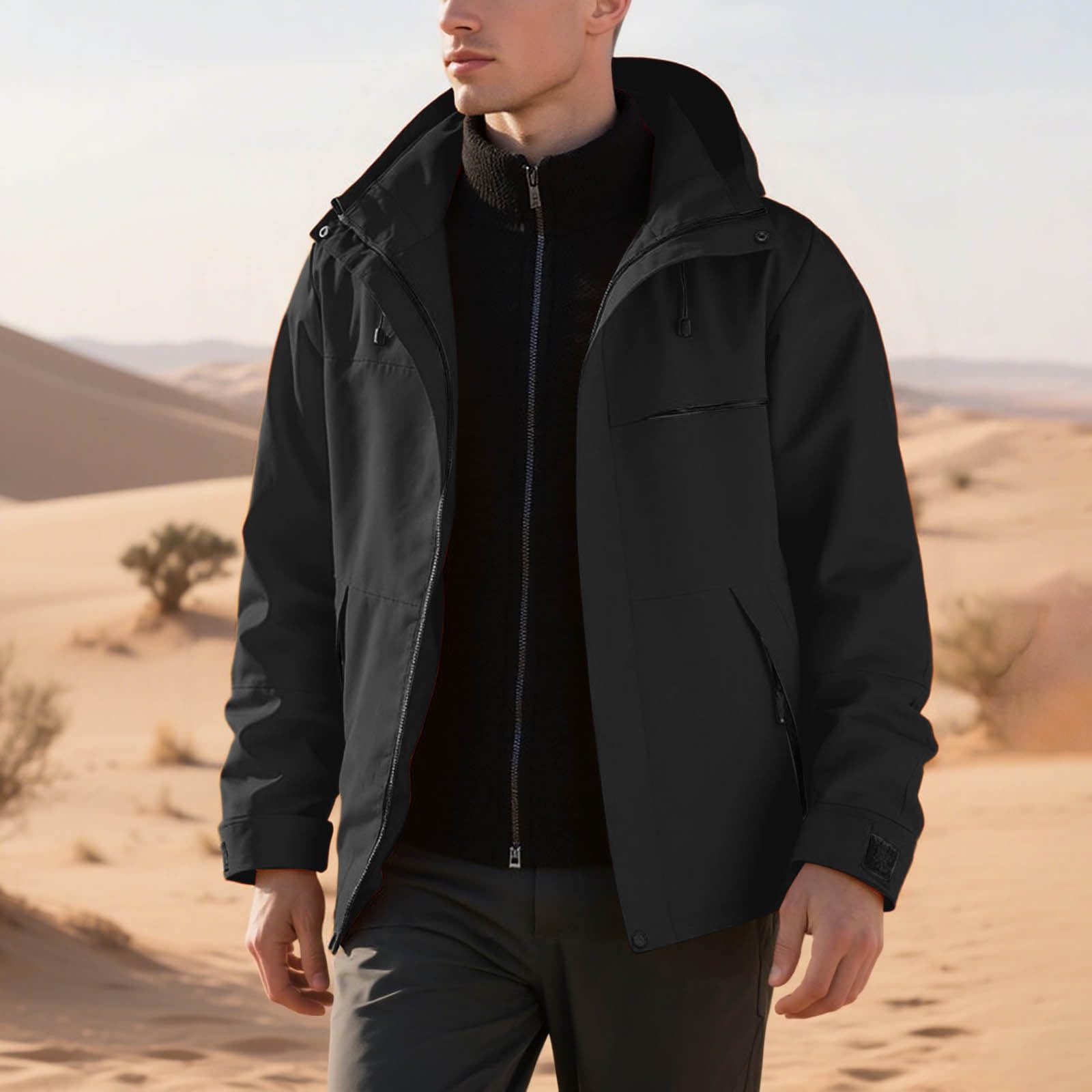 Genérico Chaqueta Running Hombre - Chaqueta ligera para hombre resistente al con capucha desmontable impermeable informal ideal senderismo trekking todas estaciones