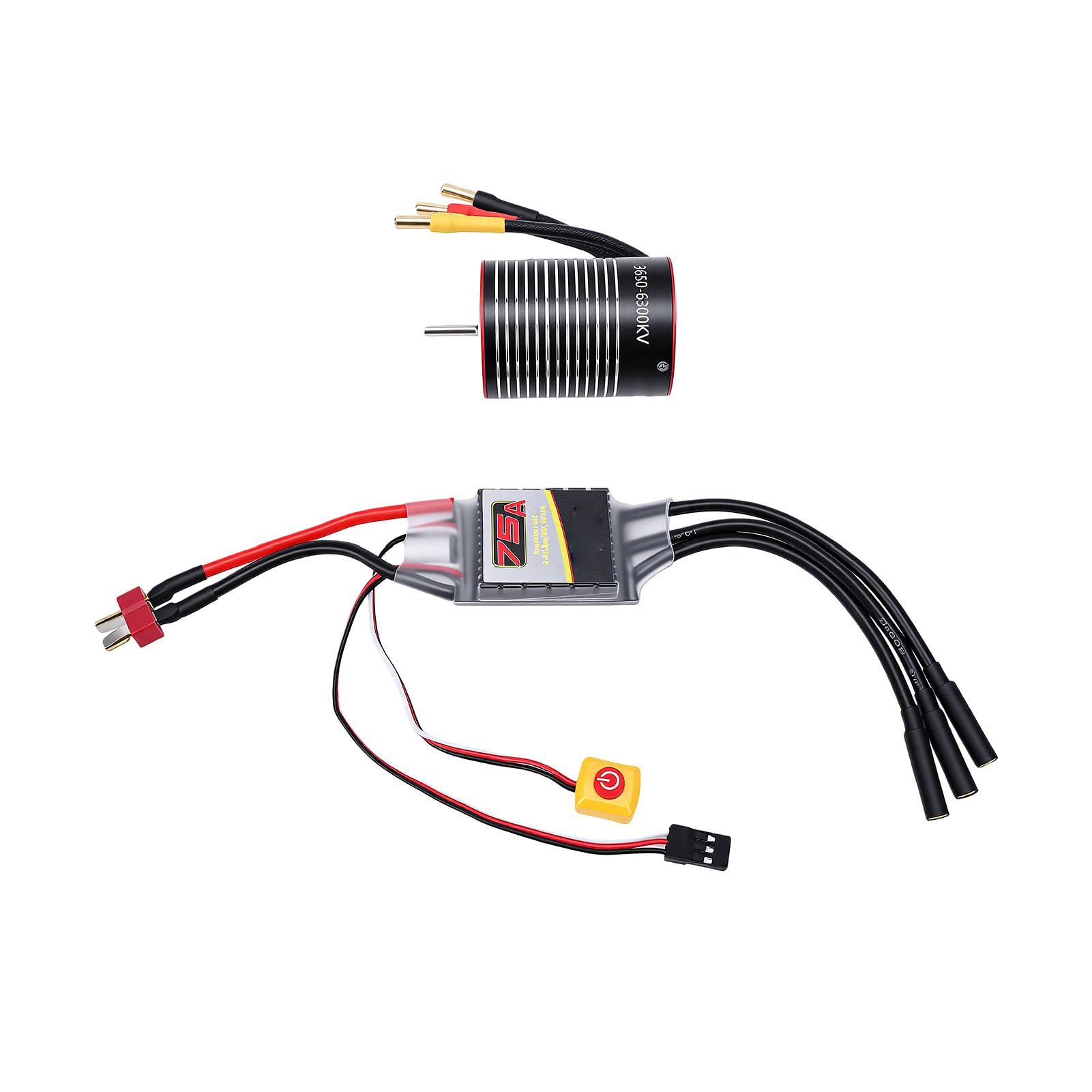 Keenso Bezszczotkowy Silnik i Zestaw ESC, Bezszczotkowy Silnik 6300KV RC z 75A ESC, Aluminiowy Radiator CNC 6061, Wodoodporny System dla 1 10 Kierowców Samochodów RC i łodzi