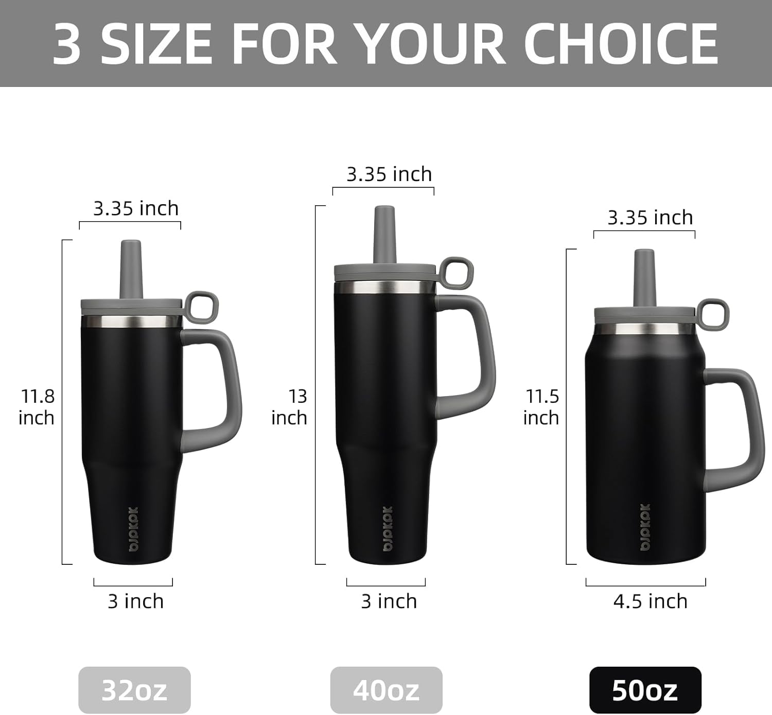 BJPKPK 50oz Insulated Tumbler with Handle Stainless Steel Travel Coffee Mug with Lid Reusable Large Water Bottle with Straw,Black - Image 5
