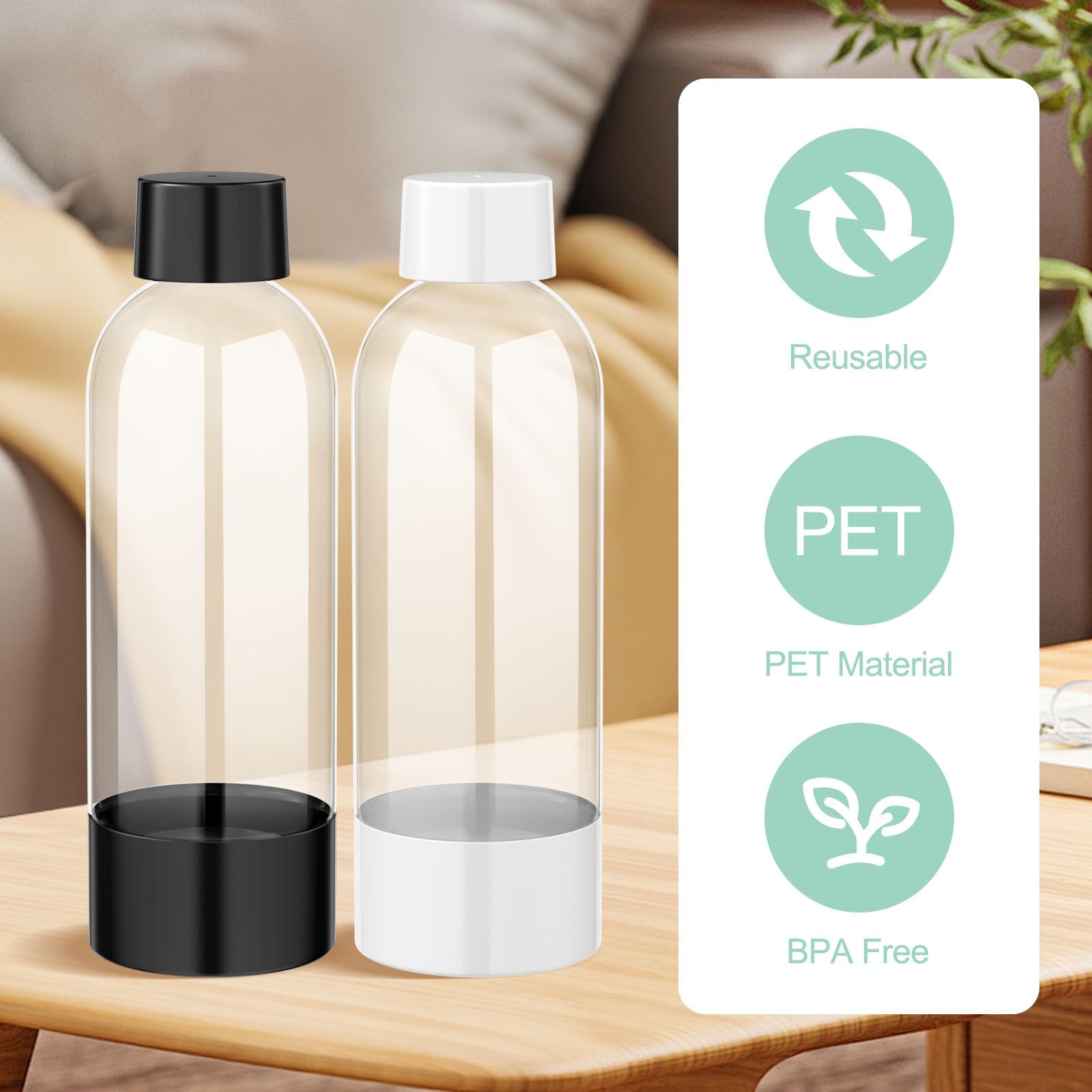 4 pezzi Bottiglie per la Produzione di Soda, Bottiglie per Carbonatazione Compatibile con Isoda Drinkmate Cocosoda, Senza BPA, Riutilizzabili, in PET, Nero e Bianco, per Macchina per Soda