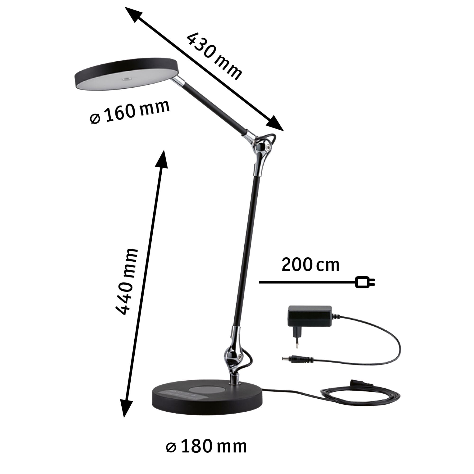 Paulmann 78910 Lampada da scrivania LED Numis TunableWhite Qi funzione di carica incl. 1 lampada per ufficio da 11 Watt dimmerabile nero luce di lavoro, bianco caldo a bianco naturale 2.700-6.500 K