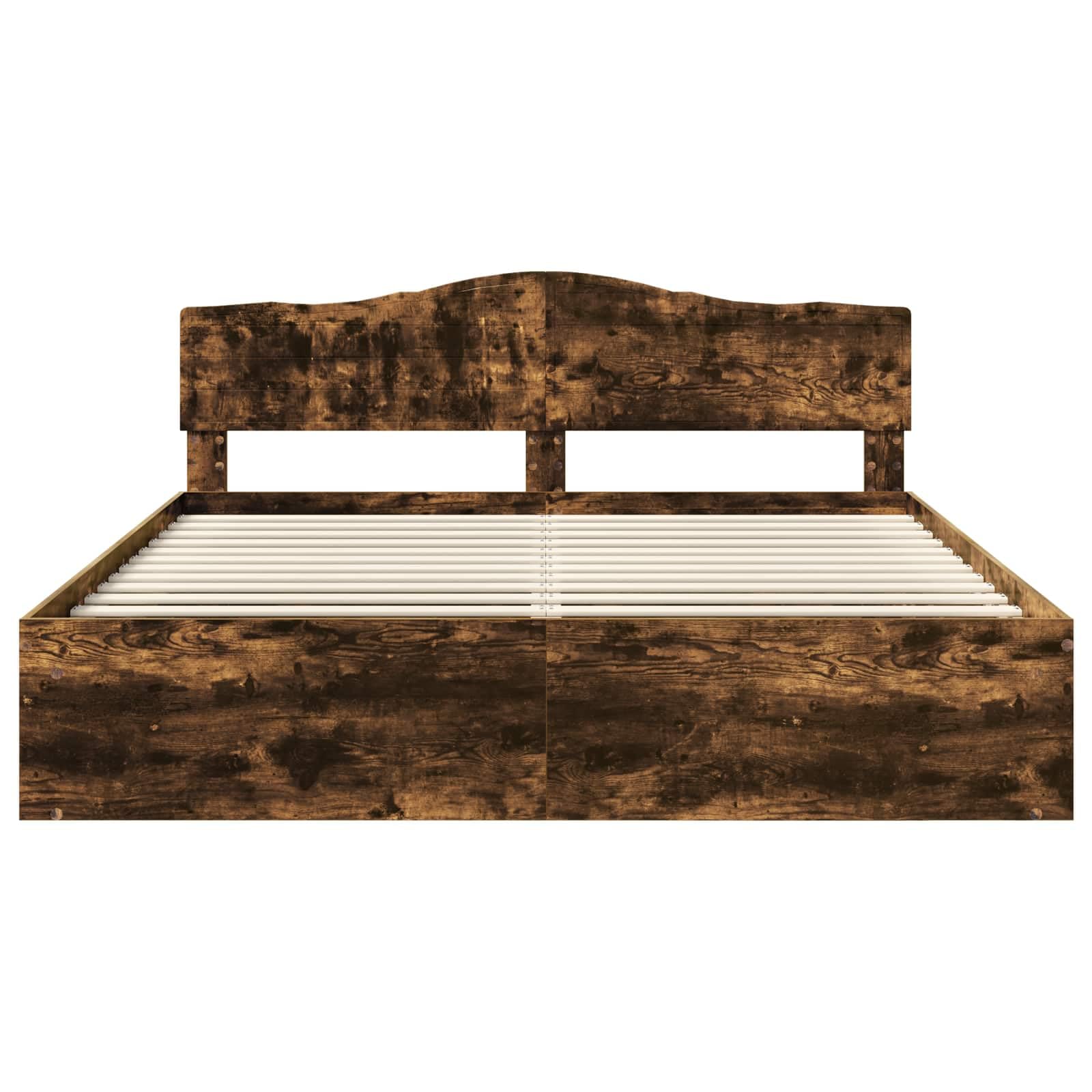 Bettrahmen Geräucherte Eiche aus massivem Kiefernholz 180 x 200 cm Super King Size Bettgestell mit Lattenrost und Kopfteil für Schlafzimmer und Gästezimmer, robust und pflegeleicht