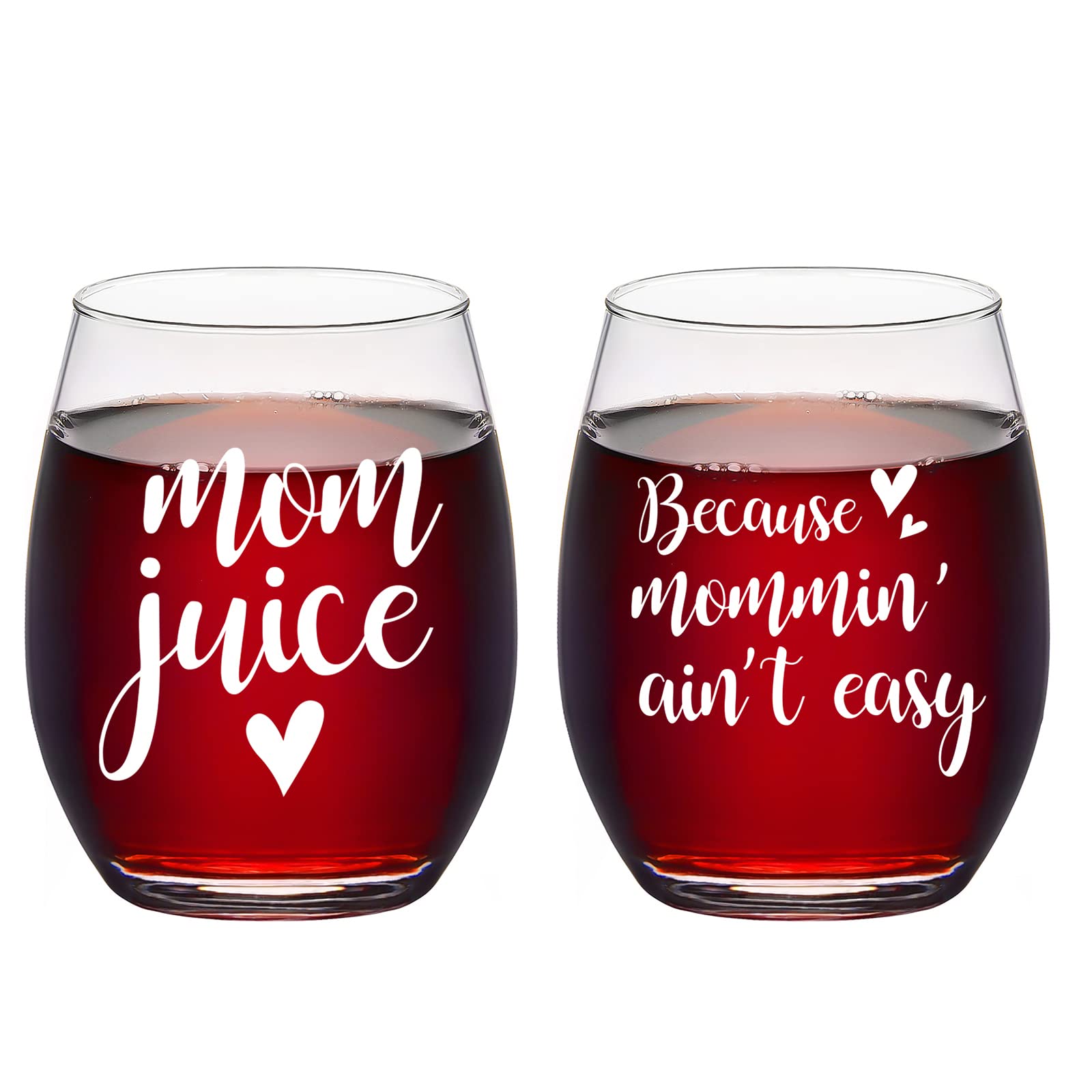 Futtumy Mom Gift, Mom Juice Because Mommin Ain’t Easy Stemless Wine Glass Set, Mothers Day Gift Birthday Gift Christmas Gift for Mom Mother Mom to be