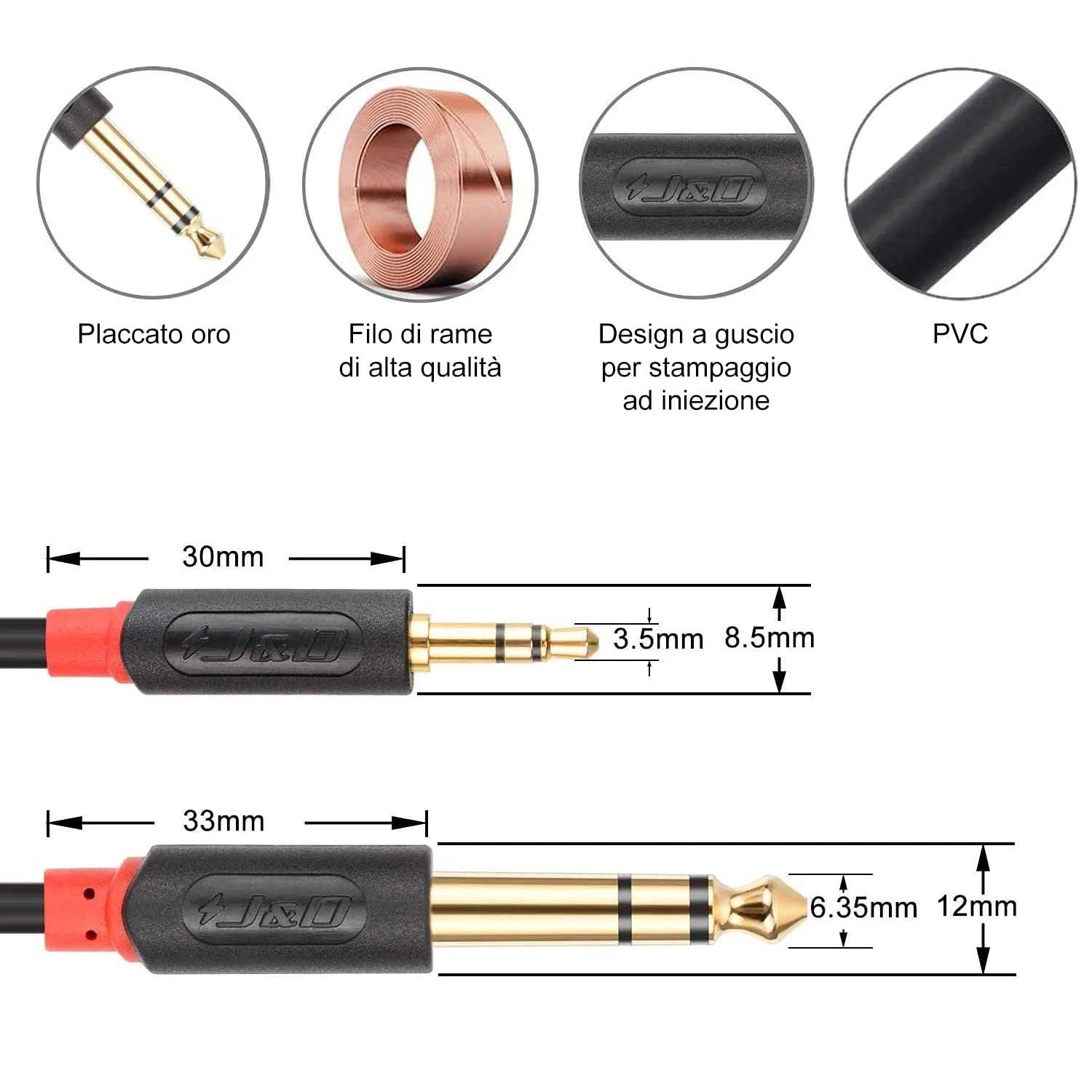 J&D Cavo Audio Jack 3.5 a 6.3 0.9M, Serie AudioWave, 3.5mm 1/8 Maschio TRS a 6.35mm 1/4 Maschio TRS Cavo Audio Stereo Compatibile per iPhone e La Maggior Parte Dei Modelli di J&D Cavo Audio Jack 3.5 a 6.3 0.9M, Serie AudioWave, 3.5mm 1/8 Maschio TRS a 6.35mm 1/4 Maschio TRS Cavo Audio Stereo Compatibile per iPhone e La Maggior Parte Dei Modelli di