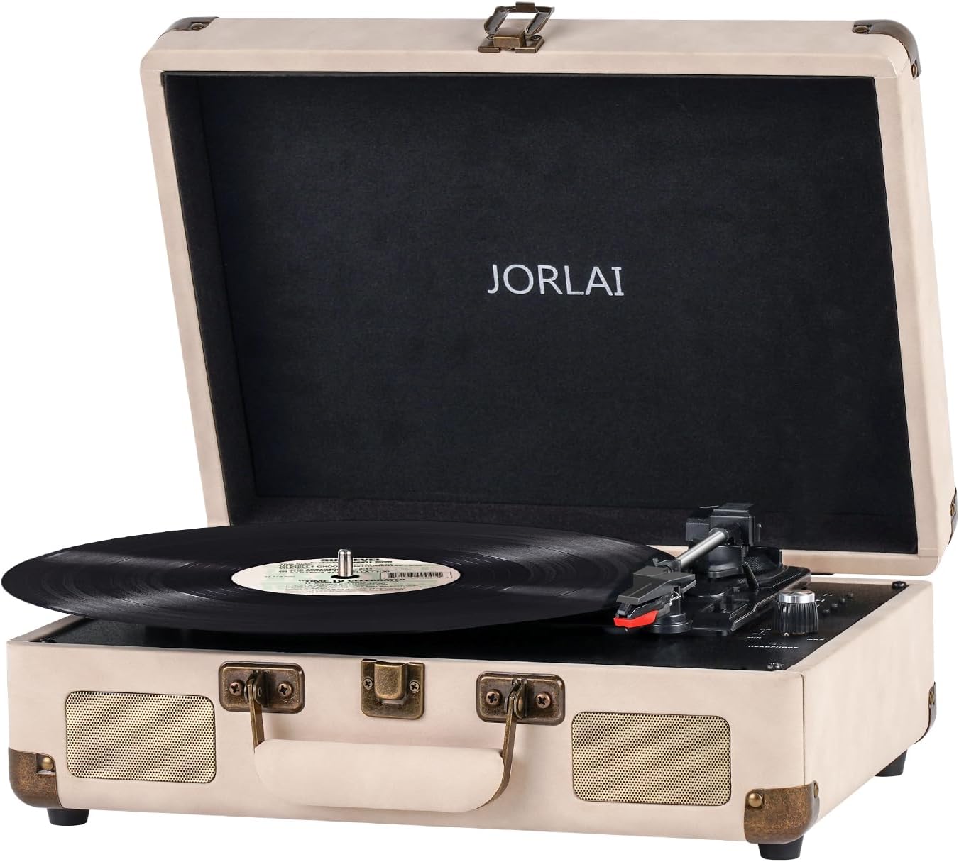 Portable Bluetooth Record Player with USB Playback Rechargeable Battery and Built in Speakers 3 Speed Turntable in Retro Suitcase Design for Home Bedroom or Outdoor Use