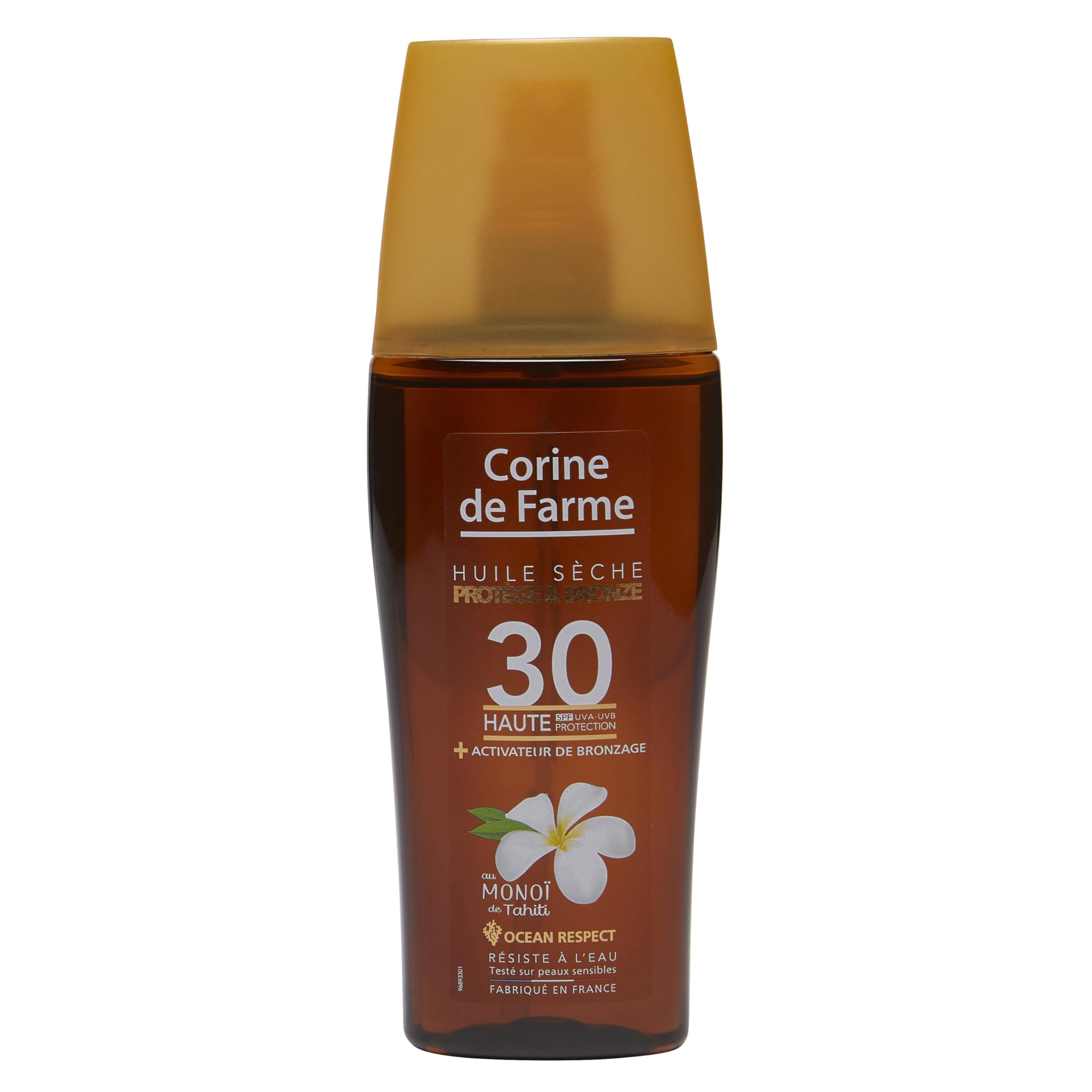 Corine de Farme - Protective Dry Oil SPF30 – UVA UVB Sun Protection – Luminous Tan – Formula with Tahitian Monoi – Clean Beauty Zero Paraben – 150 ml – Made in France
