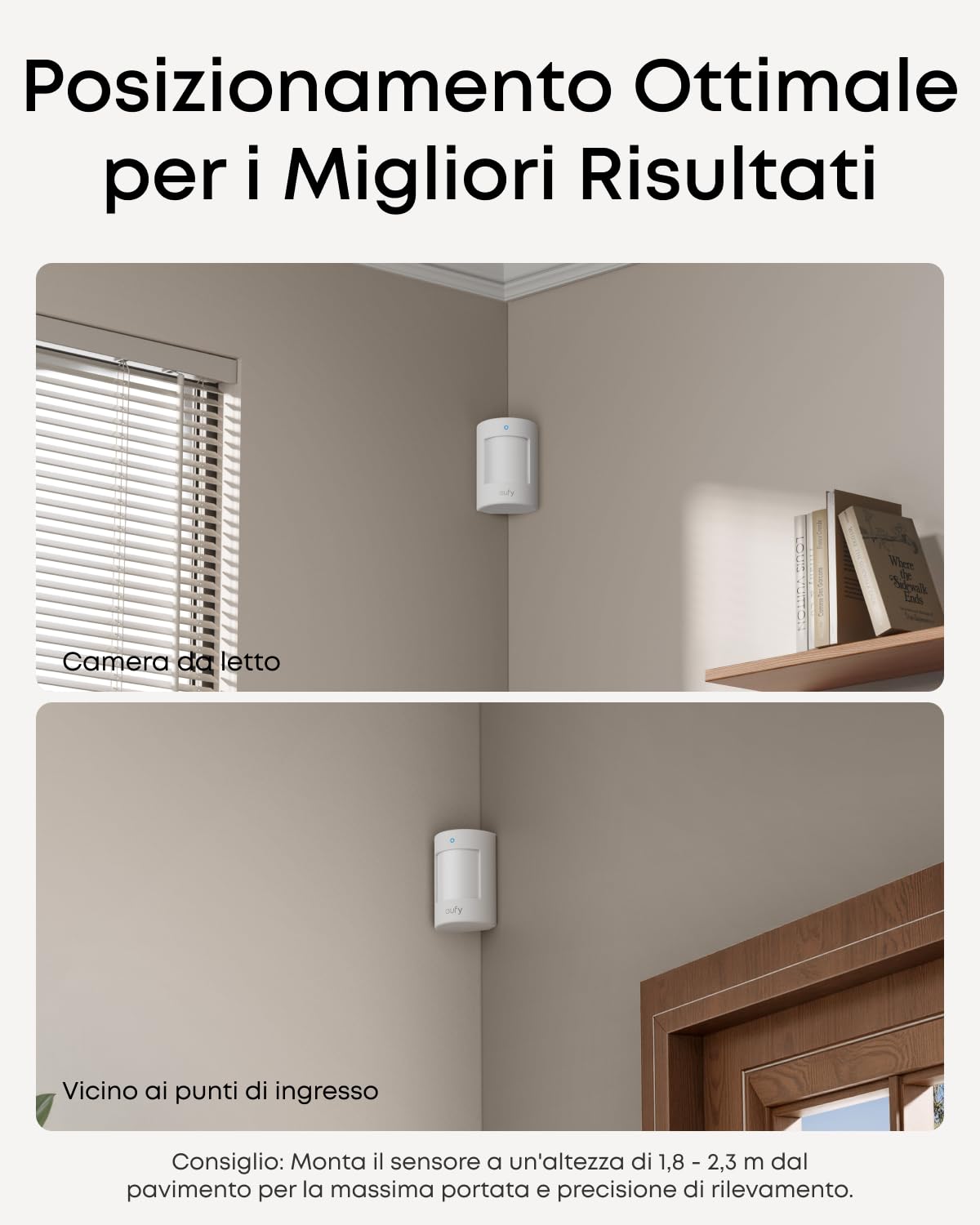 eufy E20 Sensore Moto, Rilevamento Pet-Friendly per ridurre falsi allarmi, batteria di 5 anni, installazione facile. Richiesta versione UE di HomeBase 2, 3, Mini o Pro.