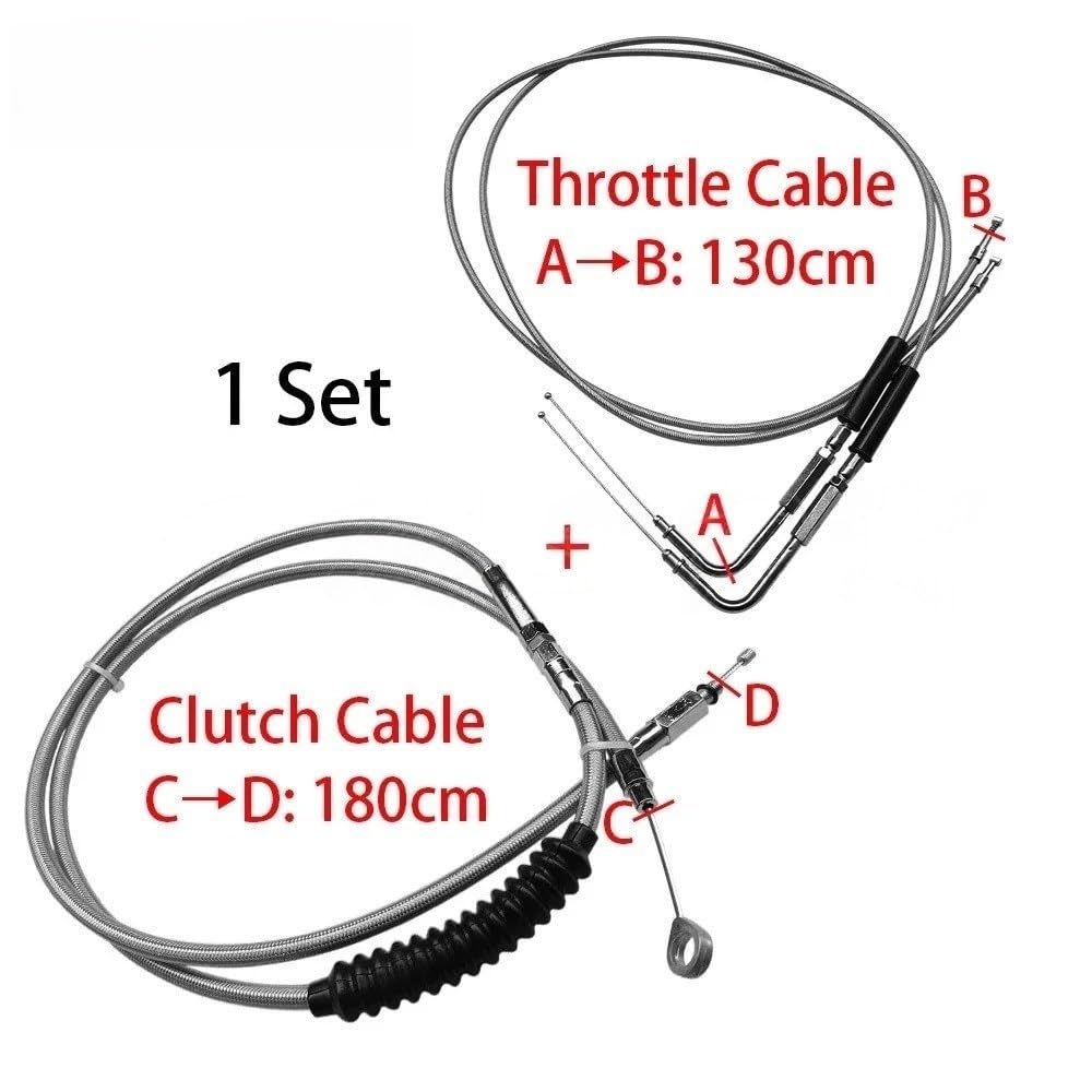 Línea de embrague trenzada acero inoxidable para motocicleta, juego cables acelerador 180cm y 130cm para Heritage Sportster 883 1200