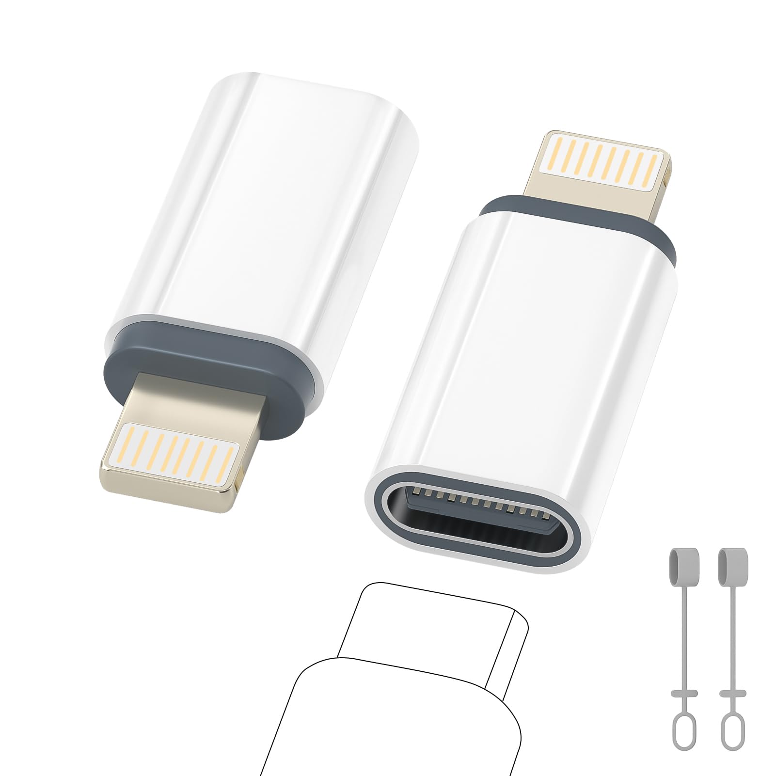 Adattatore USB C a Lightning, 2 Pezzi Adattatore Lightning USB C, Adapter iPhone di Supporta la Ricarica/Sincronizzazione dei Dati per iPhone 14/13/12/11/iPad/Airpods, Non per Cuffie/Audio/OTG