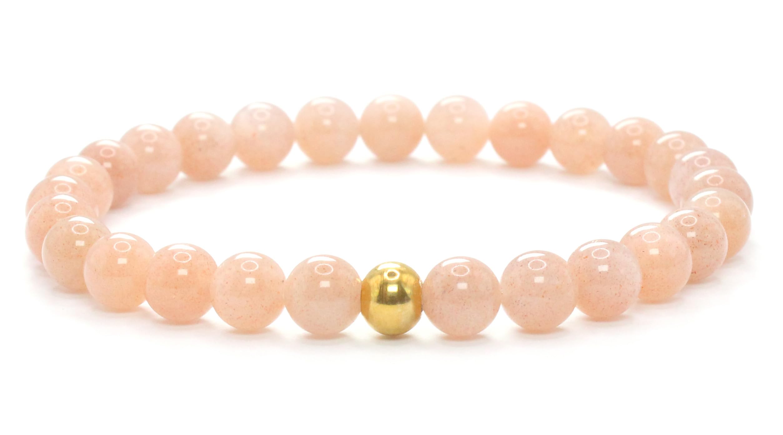 Echtes Sonnenstein Edelstein Armband mit 6mm Perlen - verschiedene Längen - Heilstein Schutzstein Talisman Glücksbringer Geschenk (Sonnenstein, 22CM)