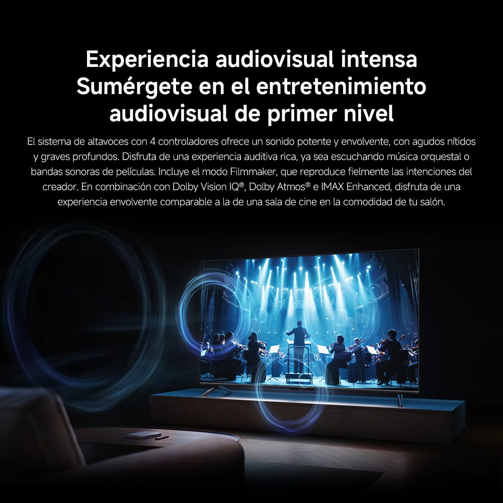XIAOMI TV S Mini 65", Diseño sin Bordes, Google TV, QD-Mini LED, 1200 nits de Brillo máximo, Alta tasa de refresco 4K de 144 H,Ultra Fluido para Gaming, Dolby Vision IQ & Dolby Atmos,Google Assistant