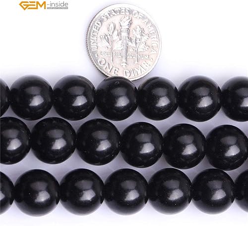 Miniatura 918 de GEM-Inside - Cuentas sueltas de piedra de lava negra natural de 0.315 in para hacer joyas, 15 pulgadas Cordierita de grado A