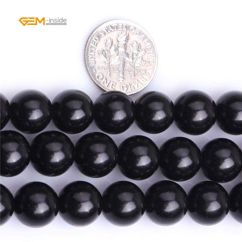GEM-Inside 10mm Natural Jet Stone Round Semi Precious Chakras Beads Black for Jewelry Making DIY Handmade Craft Supplies 15