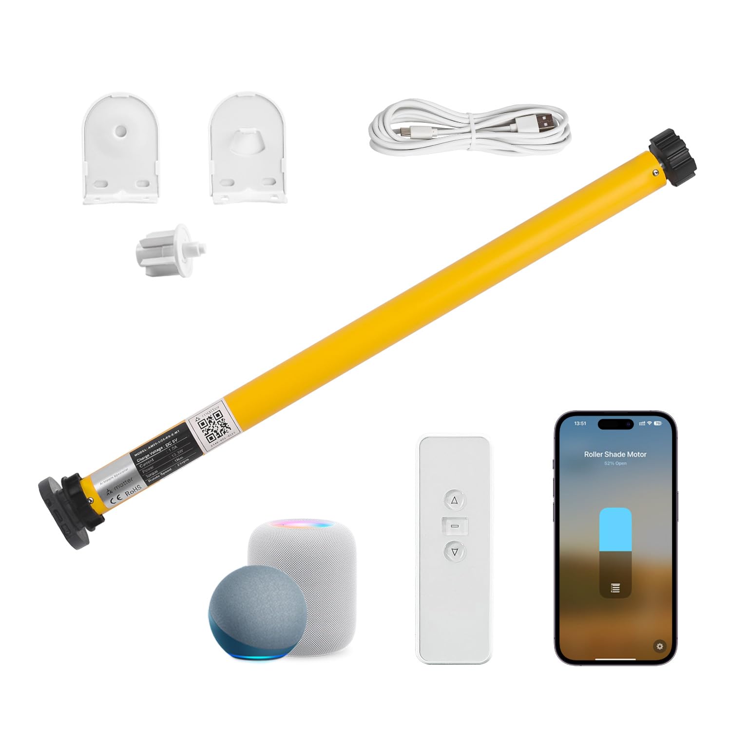 Smart Blinds Motor for 1.5"(38mm) Shade Tube Work with Homekit, Build with Matter Over