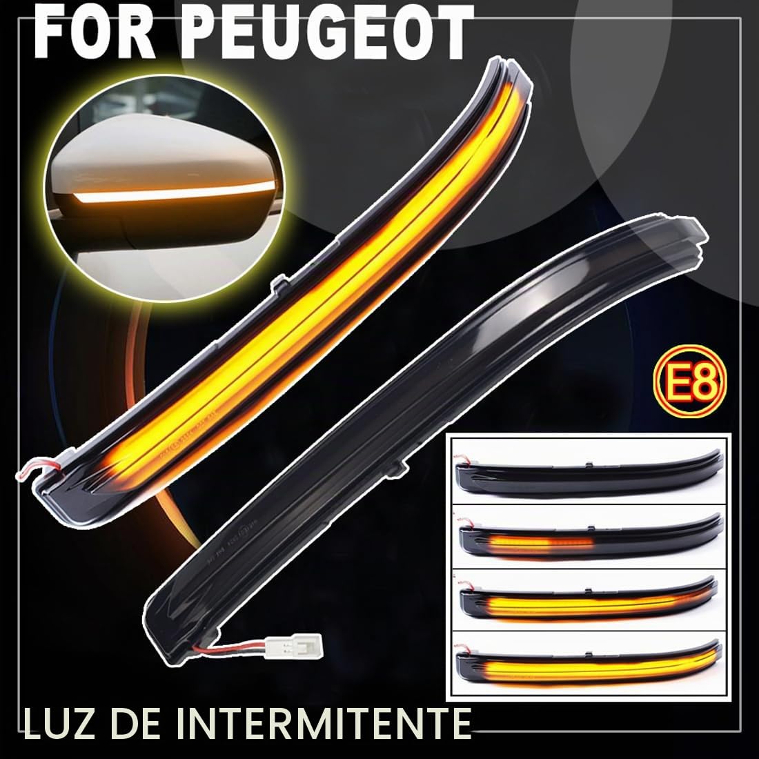 Luz LED de señal de giro dinámica compatible for Peugeot 3008 5008 2017 2018 2019 2020 2021 LED intermitente lateral espejo retrovisor indicador luces secuenciales paquete para 2