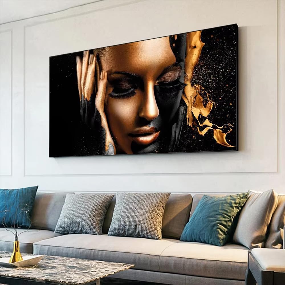 IHHGNB Beautiful Woman Wall Art Poster Luxury Gold Mural Modern Home Decor Canvas Painting Picture Prints Living Room Decoration(70x140cm(28x55in)/No frame)