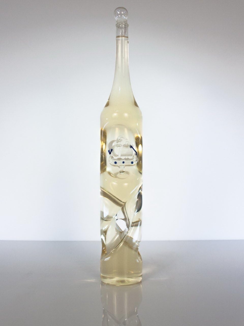 Blown Glass Sailboat Twisted Bottle, Decorative Bottle, Hand Blown Glass Bottle, Wine Bottles, Glass Bottles