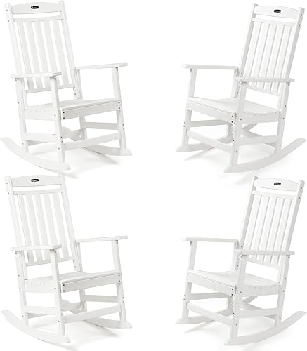 Mecedoras de patio, mecedora de madera de polietileno, mecedora para todo tipo de clima al aire libre, balancín de porche de respaldo alto, mecedora