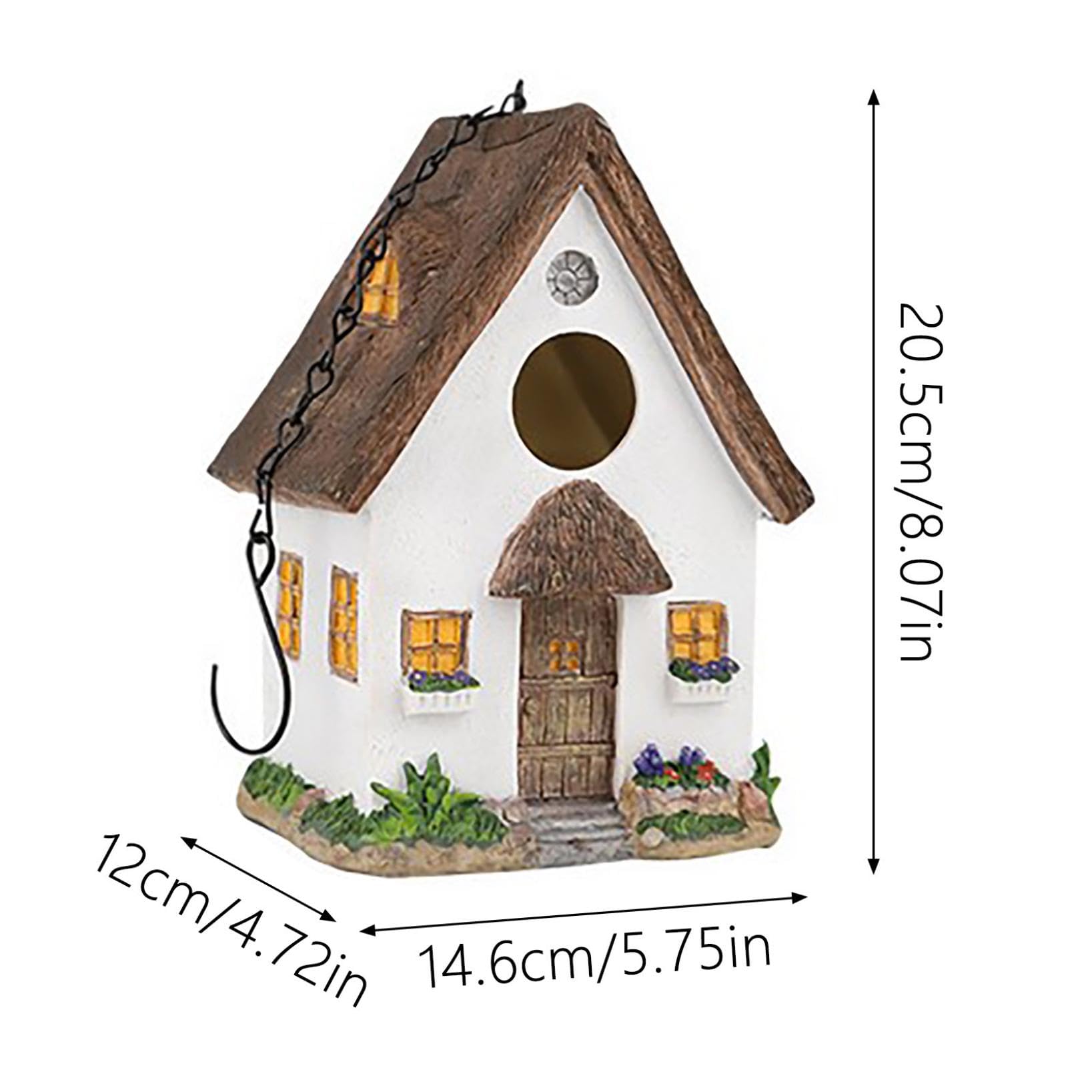 Casetta per uccelli, resistente alle intemperie, stile rustico, ornamento da giardino per esterni, da appendere, impermeabile, in resina, ottimo regalo per gli amanti degli uccelli (bianco)