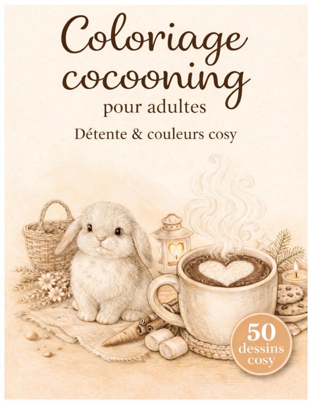 Livre de coloriage cocooning pour adultes: 50 illustrations apaisantes pour une pause cosy et agréable