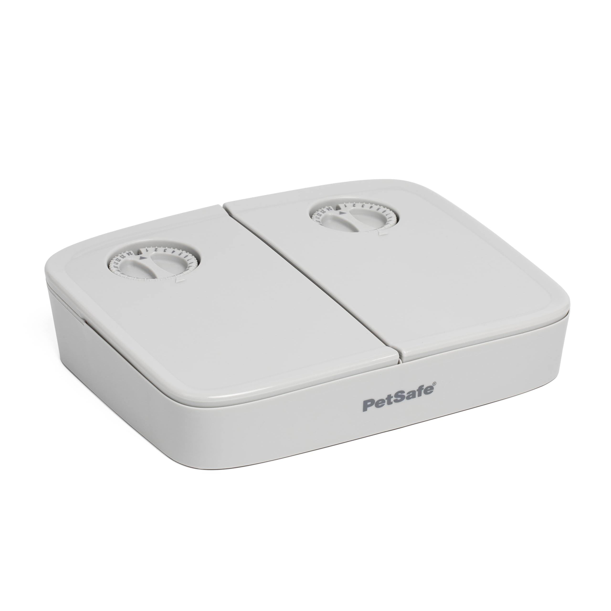 PetSafe Analog 2 Meal Programmable Pet Feeder, Dry or Semi-Moist Pet Food Dispenser, Slow Feed Portion Control (3 Cup/16 Ounce Total Capacity), Tamper-Resistant Design, Gray