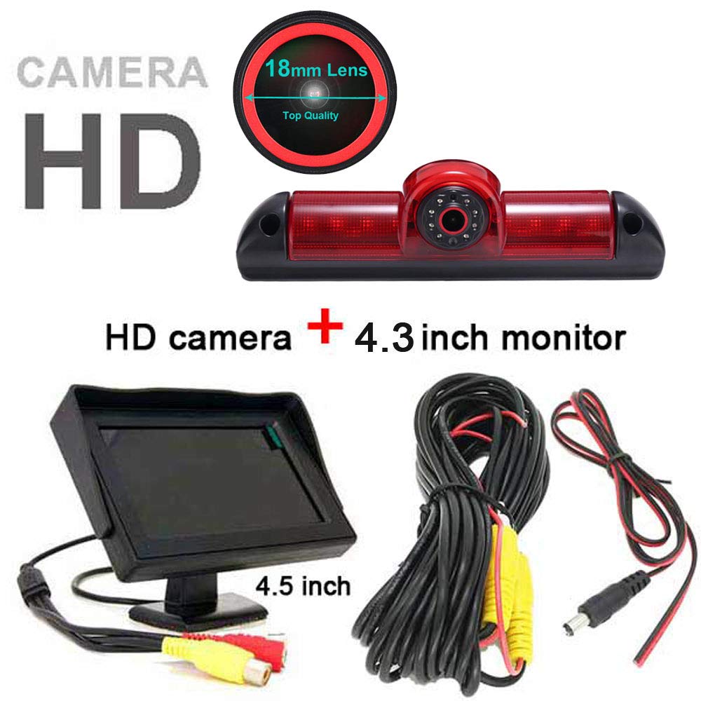 Pantalla TFT LCD de 4.3 Pulgadas Monitor de Coche + 【Lente Roja Especial】 Super HD Gran Angular Visión Nocturna Cámara de Marcha Atrás para FIAT Ducato X250/Peugeot Boxter/Citroen Jumper