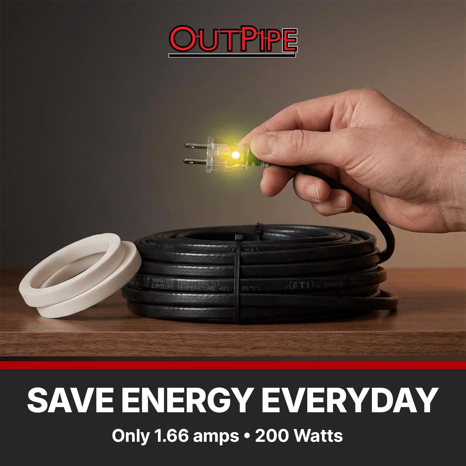 Pipe Heating Cable Kit - 40ft, 1.66 Amps, 200 Watts 120VAC Self Regulating Heat Tape for Water Pipes, Electric Pipe Heat Cable, Heating Tape Warmer for Winter, Heater for Pipes, Water Line Heater Wrap
