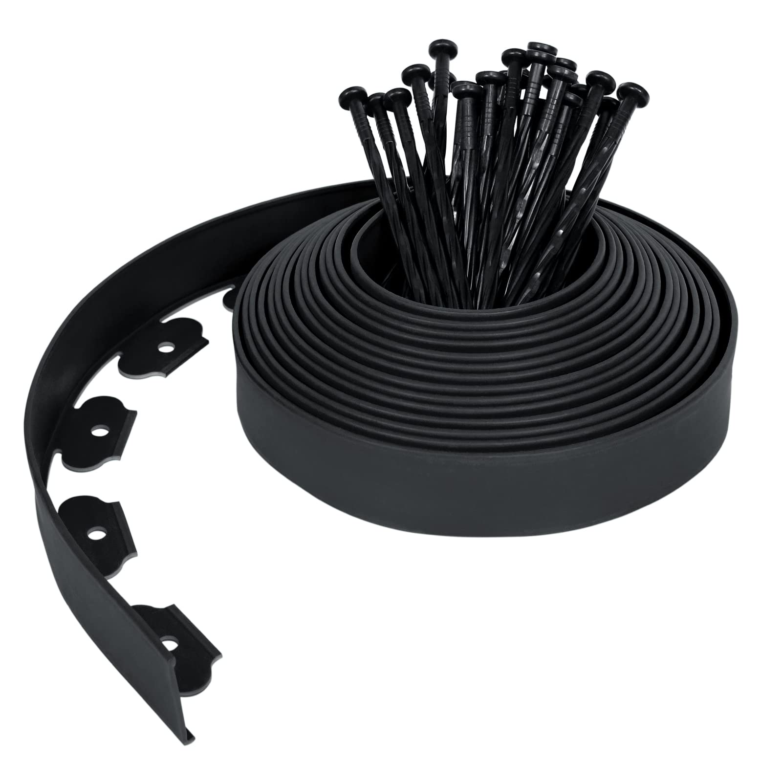 Froadp Delimitadores de Bordes para Jardín, Borduras de Cama Flexible de Plástico, Empalizadas con Anclajes de Tierra, Bendable Cercas Césped, Bordillos de Parterre de Siega (20m, Negro)