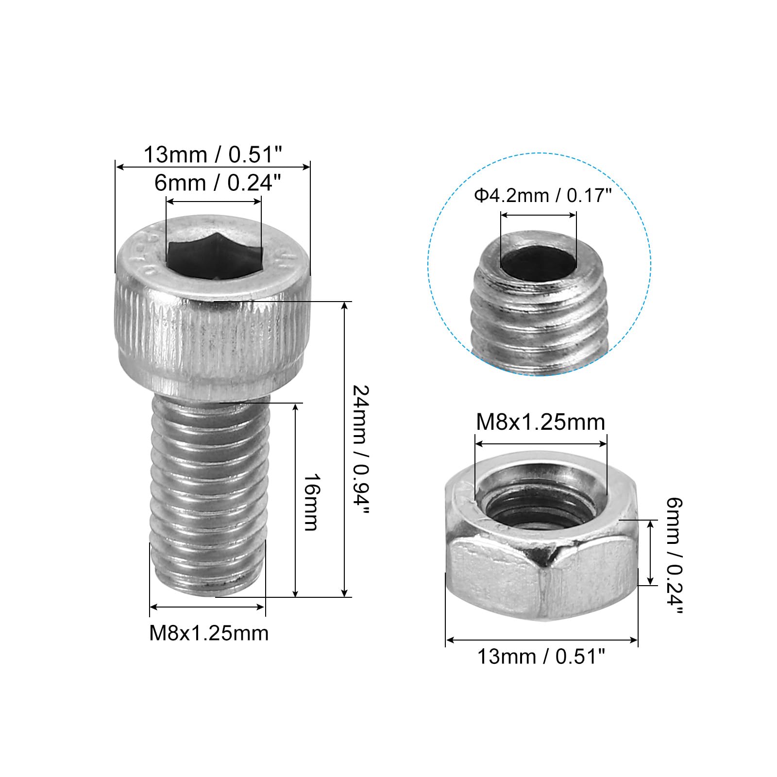 PATIKIL M8x16mm 304 Stainless Steel Hollow Bolt - Image 2