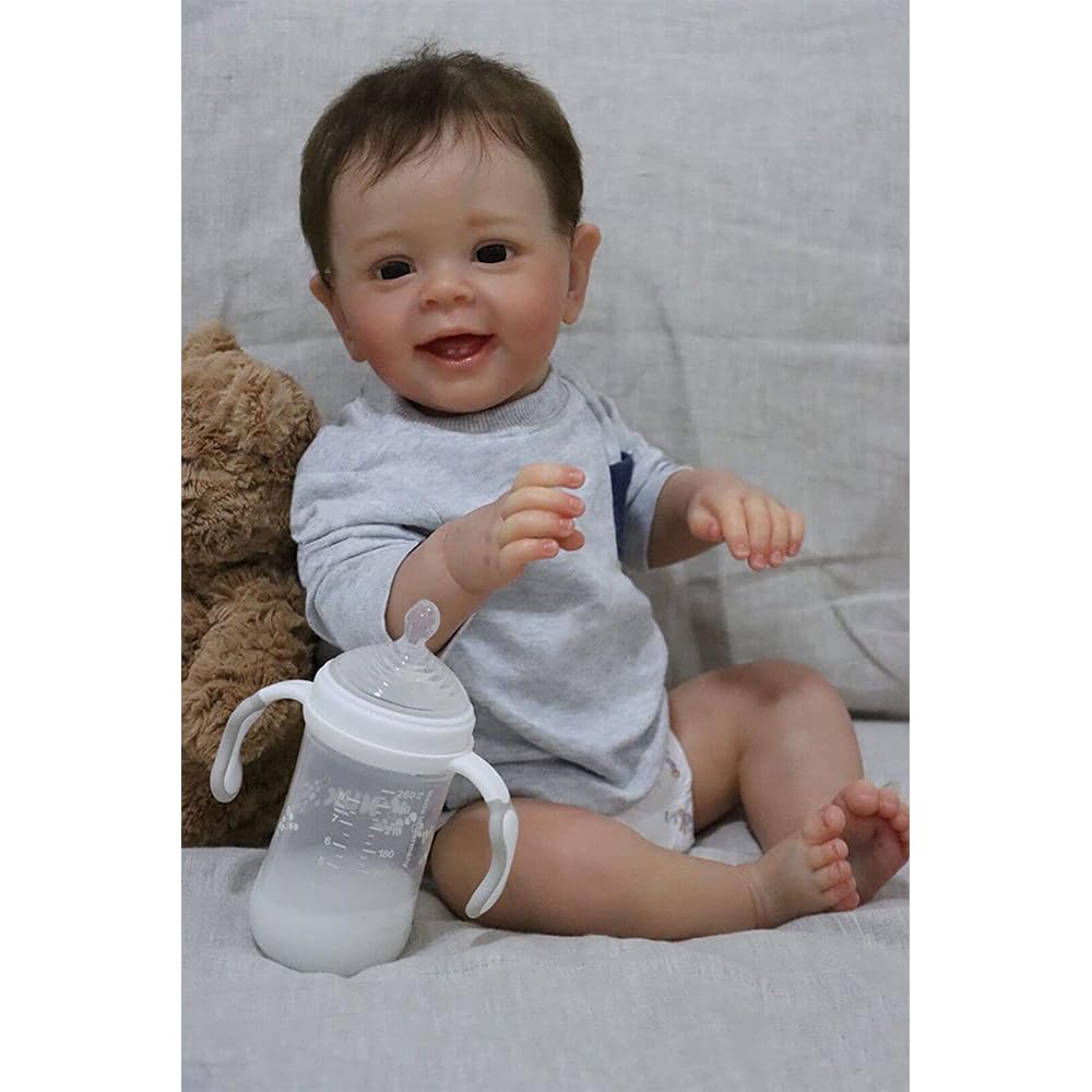 Reborn lalka niemowlęca, 40 cm, ręcznie zakorzenione włosy, anatomicznie poprawna, realistyczna lalka Reborn Baby Baby z winylu, realistyczna lalka noworodka z brązowymi włosami, realistyczne