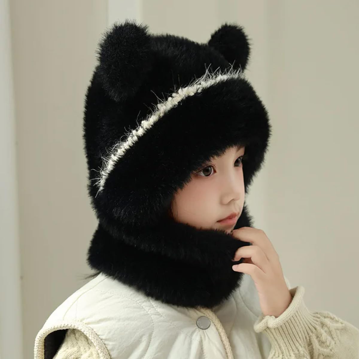 Gorro con pompón y bufanda, conjunto de gorro y bufanda de invierno para niños de 4 a 10 años