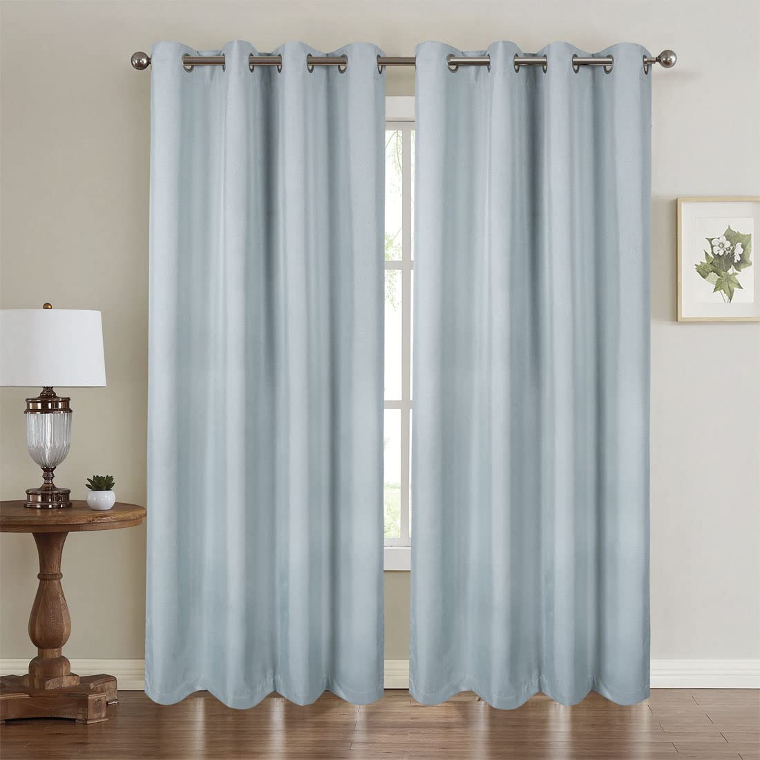 Lot de 2 rideaux occultants thermiques en lin synthétique texturé avec œillets pour chambre à coucher, chambre d'enfant, salon, chambre d'enfant, 168 x 137 cm, bleu canard
