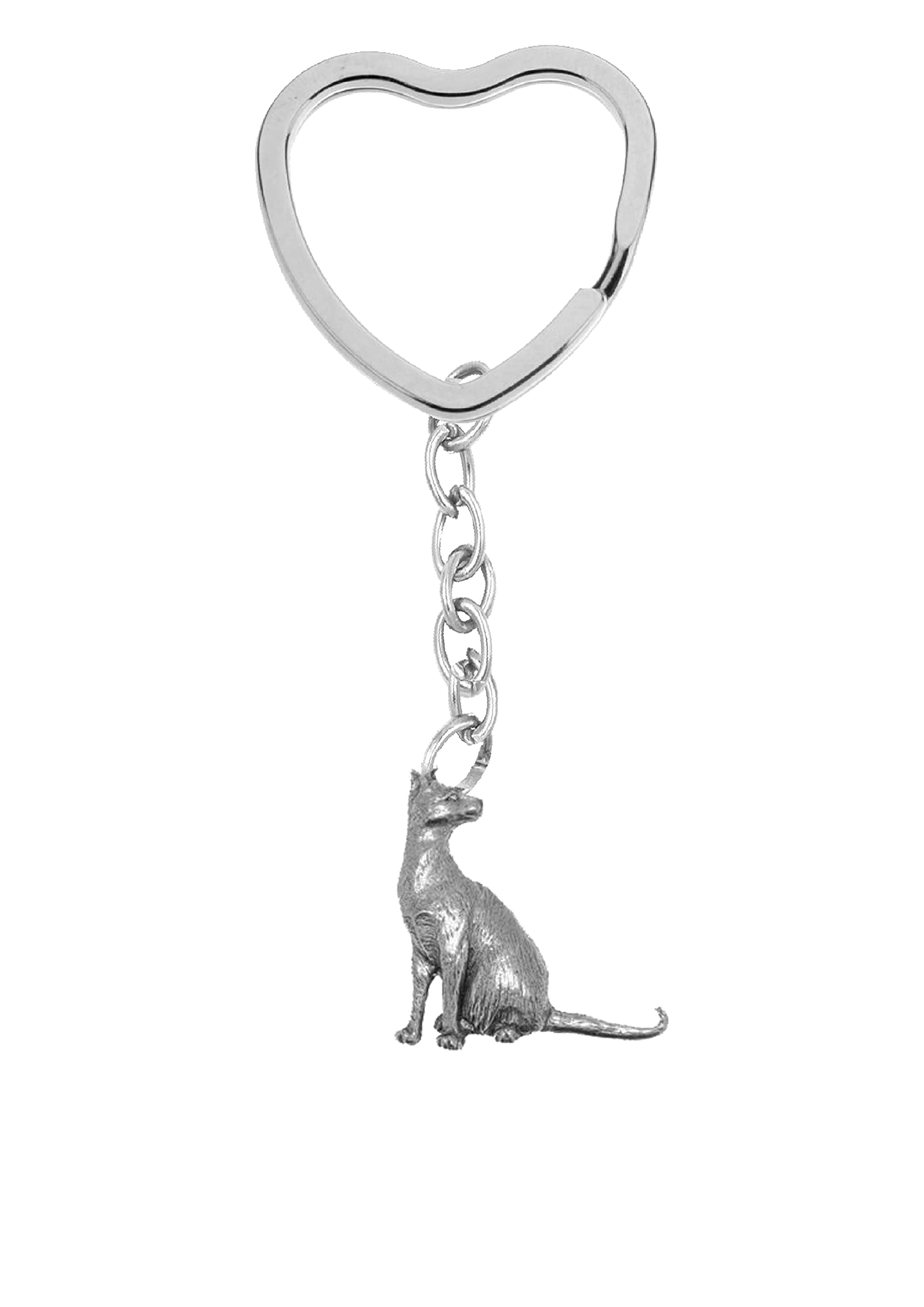 PPC02 Siamese Cat fine English Pewter on a heart shaped split ring Keyring