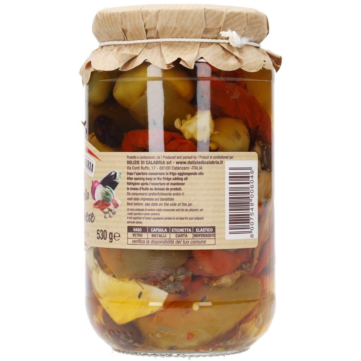 Delizie di Calabria Antipasto Calabrese/Kalabrische Vorspeise Gemüse in Öl 12 x 530g / Italienische Spezialität + Beni Culinari Kostenloser Schlüsselanhänger