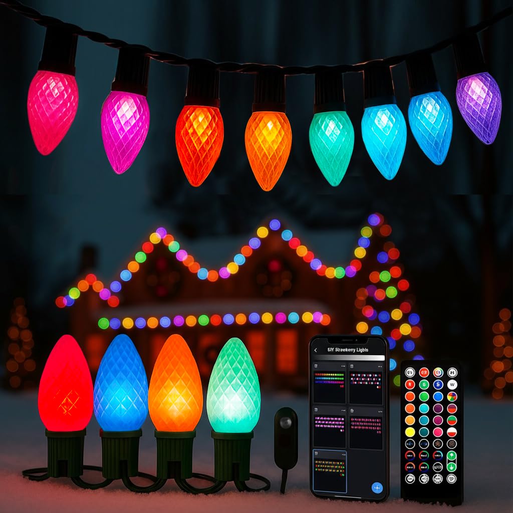 HIITEN RGB C9 Weihnachtsbeleuchtung für den Außenbereich, 36 m, 150 LEDs, DIY-Chasing-Effekte, intelligente LED-Weihnachtsbeleuchtung, Bluetooth-App, ferngesteuert, ausziehbar