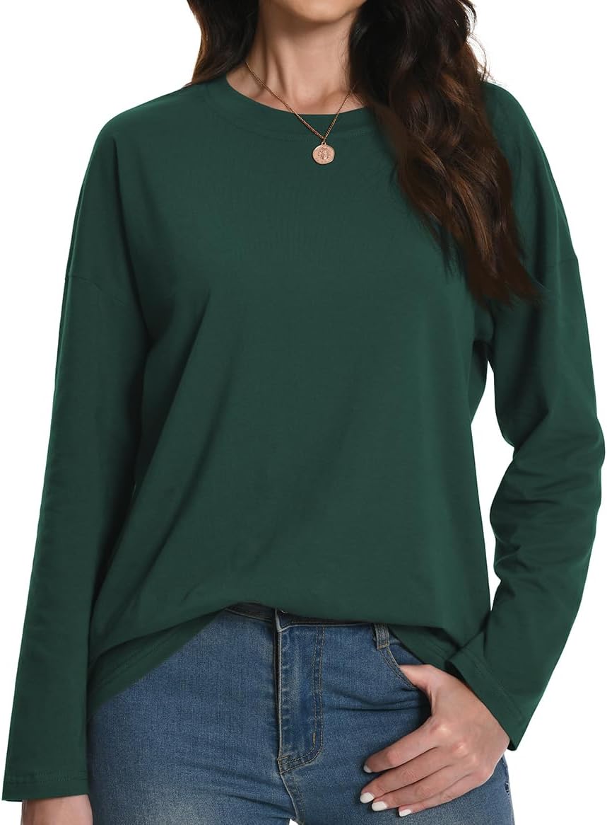 Auriviz Womens Long Sleeve Shirts Loose Fitted Crewneck Basic Tops Casual Tees Outfits Spring Clothes 2026
