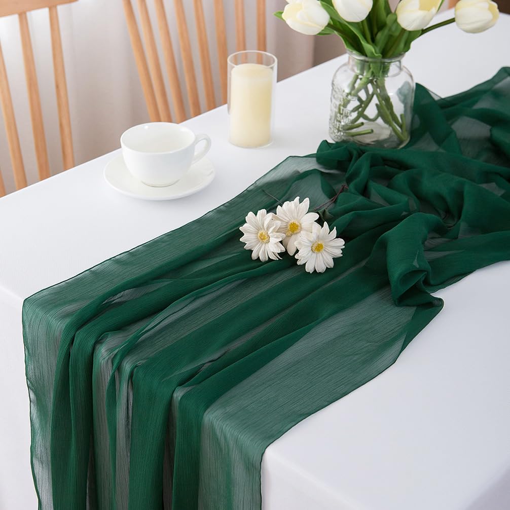 CHUQING Chiffon Tischläufer Hochzeit Tischdeko Stoff Tischdecke Dunkelgrün – Ansicht 8
