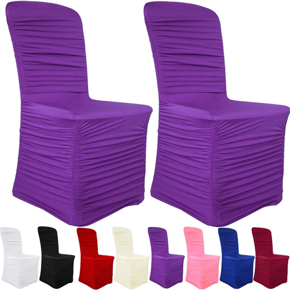 Time to Sparkle 4pcs Ruched Chair Cover Spandex Universal Stretch Slipcovers Wedding Banquet Party, Ruched-Purple