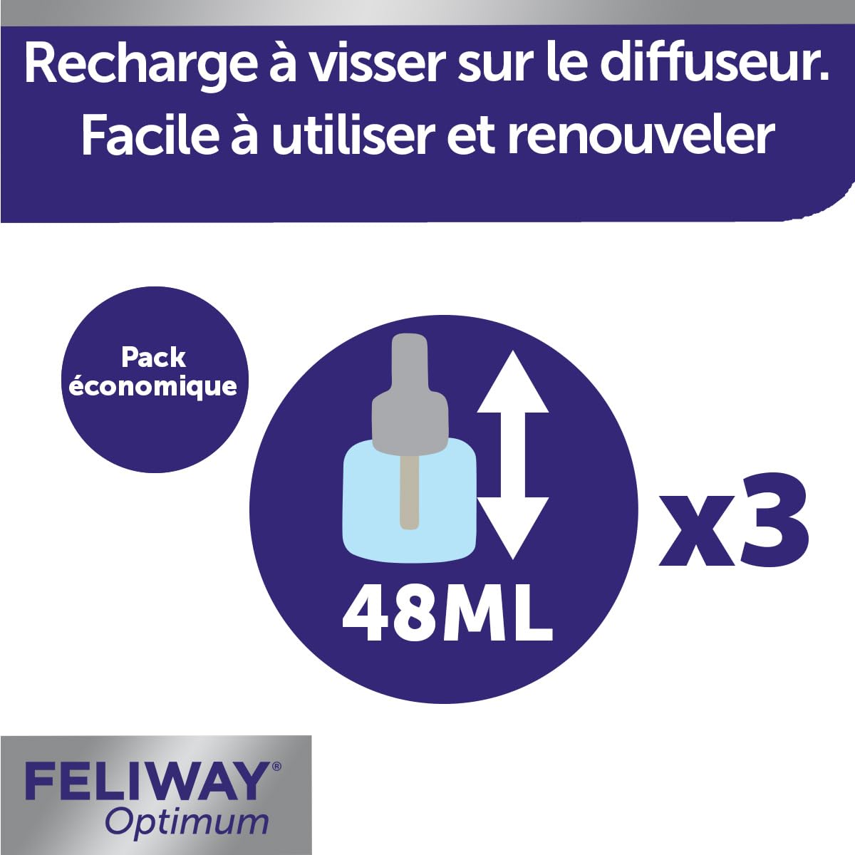 FELIWAY Optimum - Antistress per gatti, complesso di feromoni lenitivi per una serenità rafforzata, confezione economica 3 ricariche (3 x 30 giorni)
