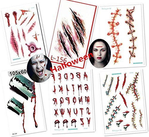 Halloween Costumes Wound Zombie Tattoos，Makeup for Halloween Party Prop Decorations, Body Scar Stickers for Cos Play